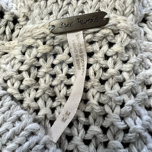 Free People sweater loose cotton knit wide neck sweater oatmeal gray medium - Picture 3 of 11